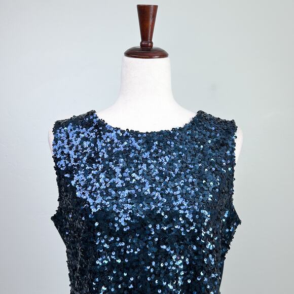 Talbots Blue Sequin Front Shell Sleeveless Tank Top - Picture 5 of 10